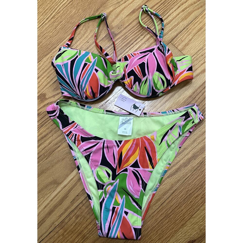 Wild Fable Tropical Print Underwire Bralette Bikini Top and Bottom Size XS